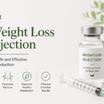 Minimal medical-themed banner featuring a weight loss injection vial and syringe with the text “Best Weight Loss Injection for Safe and Effective Fat Reduction” on a clean white background.