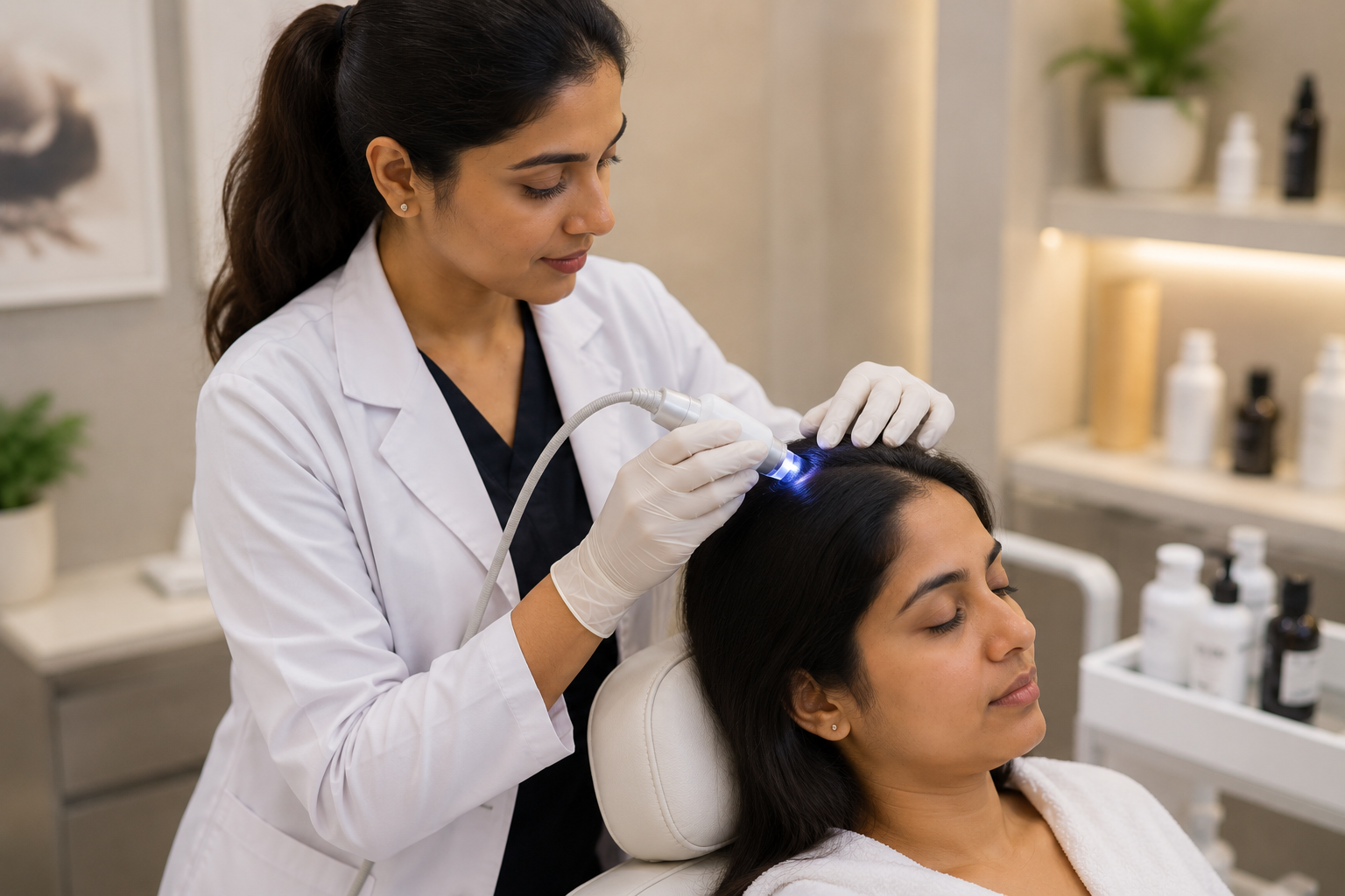 Scalp treatment in a serene clinic