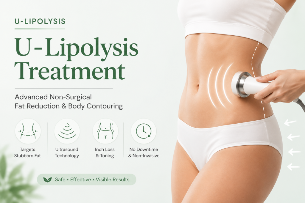 Woman receiving U-Lipolysis treatment for non-surgical fat reduction and body contouring